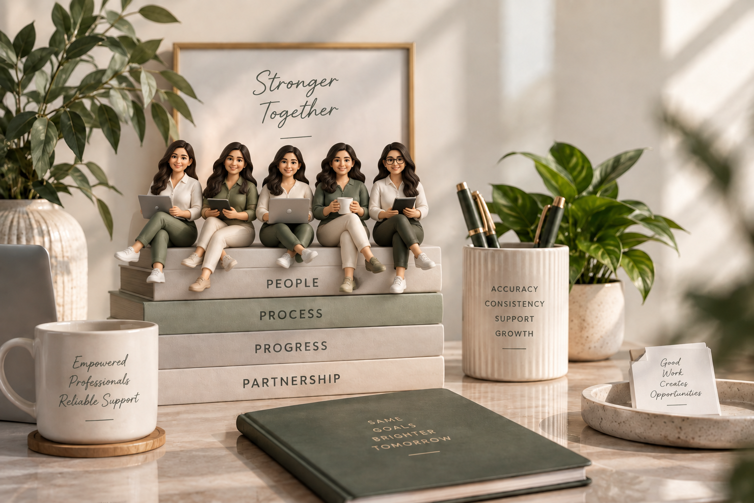 Stronger Together illustration representing NAS Bookkeeping Plus's professionally qualified all-women team